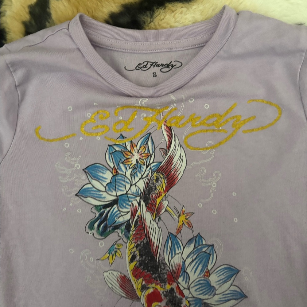 Ed Hardy Purple Floral Koi Tee